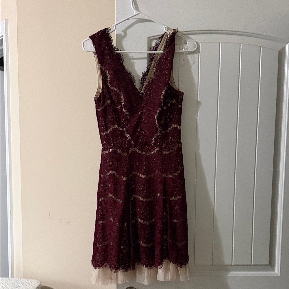 Trixxi Burgundy Lace Mini Dress